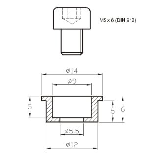 Lagerbolzen LB 12-SL5-M 5x6, f&uuml;r S-Antrieb mit Zylinderschraube