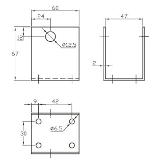 Montagekonsole MK 47-1 BxL 47x67mm, 2x12mm Bohrung f&uuml;r 1 Montageposition
