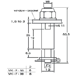 Befestigungsbolzen MK FB 6mm f&uuml;r Fensterkonsole/ Augenschraube