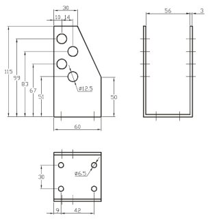 Montagekonsole MK 56-2, BxL 56x115mm, 8x13mm Bohrungen f&uuml;r 4 Montagepositionen