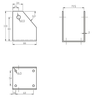 Montagekonsole MK 70-1, BxL 70x100mm, 2x13mm Bohrung f&uuml;r 1 Montageposition