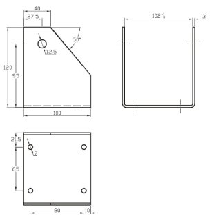 Montagekonsole MK 102-1, BxL 102x120mm, 2x13mm Bohrung f&uuml;r 1 Montageposition
